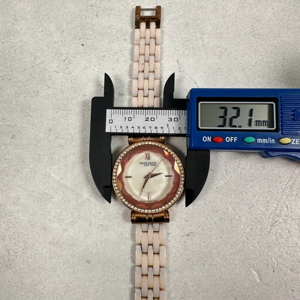 Anne Klein Watch Women 32mm Faceted Crystal MOP Dial Light Pink Band New Battery - Picture 10 of 11
